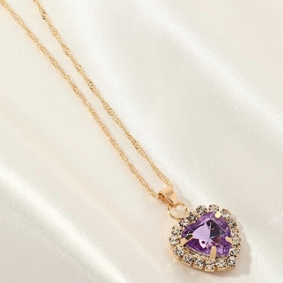 Rhinestone Heart Charm Pendant Necklace - Picture 2 of 7